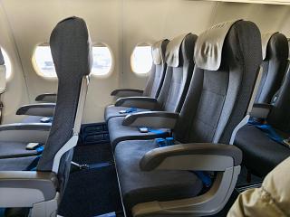 Passenger seats on an IrAero Sukhoi Superjet 100 aircraft