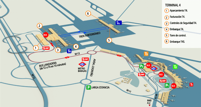Схема терминалов аэропорта Мадрид Барахас